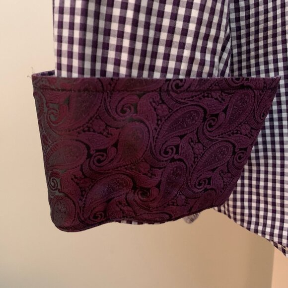 Bristol & Bull Men’s L Shirt Checkered Burgundy and White Button Down - Picture 7 of 12